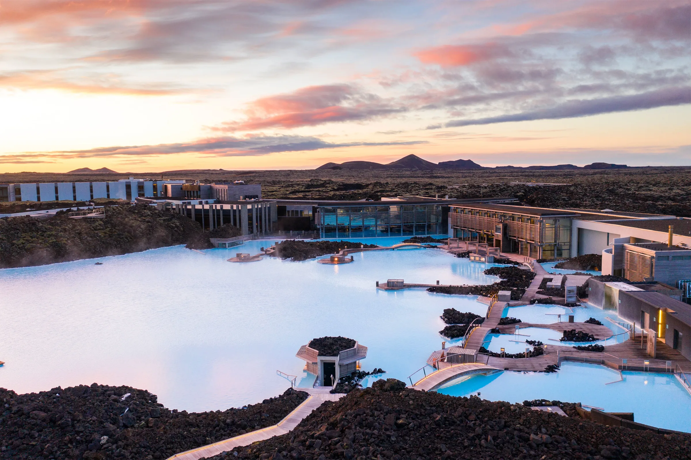 Aerial view of the Blue Lagoon geothermal spa